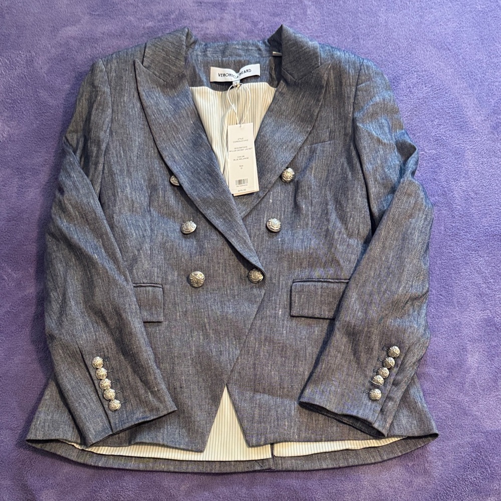 Veronica Beard Miller Dickey Denim Double-Breasted Jacket Blazer 12 NWT